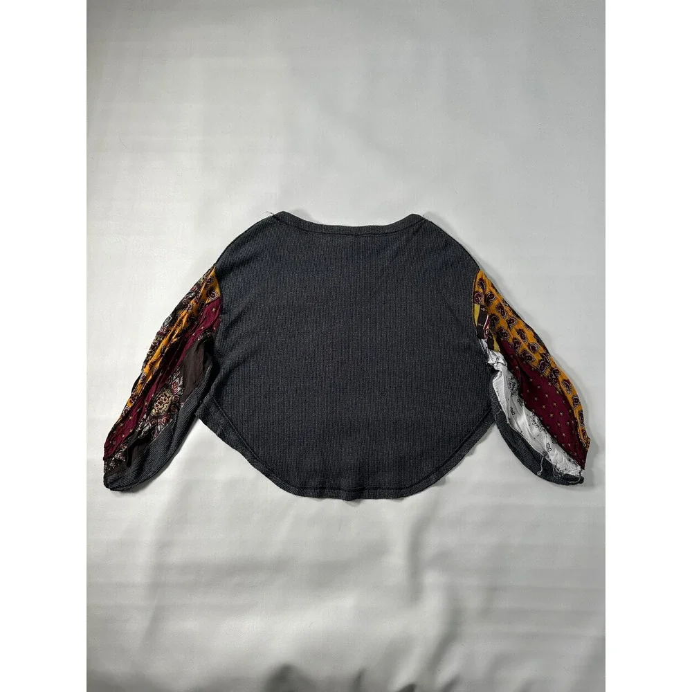 Free People We The Free Patchwork Sleeve Waffle Knit Top Women's Small Petite